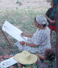Elsa malend in Afrika, um 1965